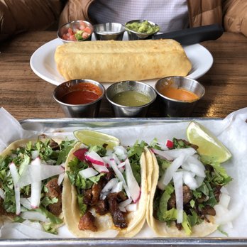 La Calle - Steak, carnitas, & carne asada tacos! Also a chimichanga w/ sauce on the side. We liked the orange sauce the best but all pretty good! - Mexican Near Me - Folsom, California La Calle - Steak, carnitas, & carne asada tacos! Also a chimichanga w/ sauce on the side. We liked the orange sauce the best but all pretty good! - Mexican Near Me - Folsom, California