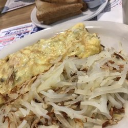 John's Coney Island - Vegetarian omelet with hash browns,  wheat toast and butter.