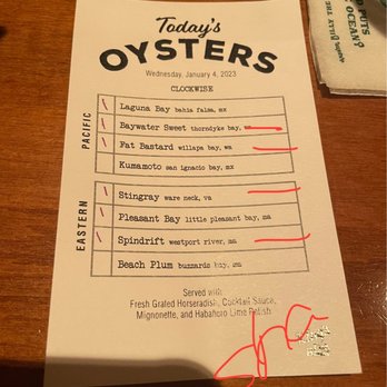 King's Fish House - Tempe - The oyster menu from the 1/2 dozen oyster sampler - Seafood Near Me - Tempe, Arizona King's Fish House - Tempe - The oyster menu from the 1/2 dozen oyster sampler - Seafood Near Me - Tempe, Arizona