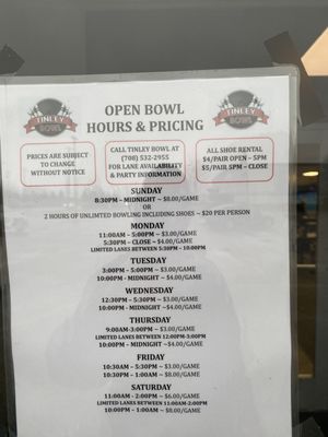 Menu photo 1 Tinley Bowl Tinley Park, IL