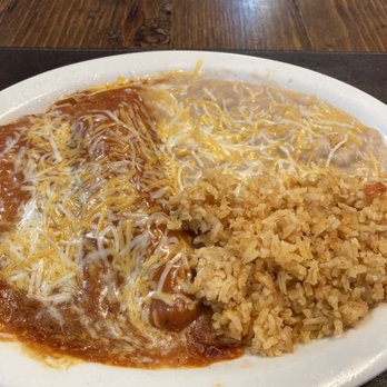 Deep Creek Drive In - 2 chicken enchiladas with rice and beans $11.50 - American Near Me - Arrowbear Lake, California