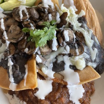 Dandelion Cafe - Black Bean Tostada substituted mushrooms vs meat - Coffee & Tea Near Me - Bellaire, Texas
