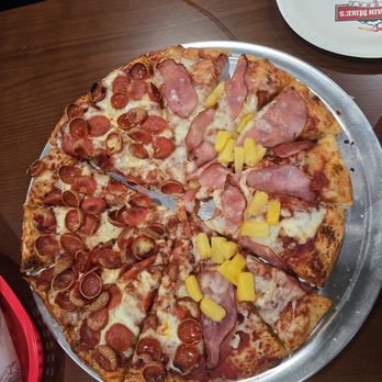 Mountain Mike's Pizza - A Medium cold pizza on a large tray for a large price and extra for the additional toppings. - Pizza Near Me - Grass Valley, California