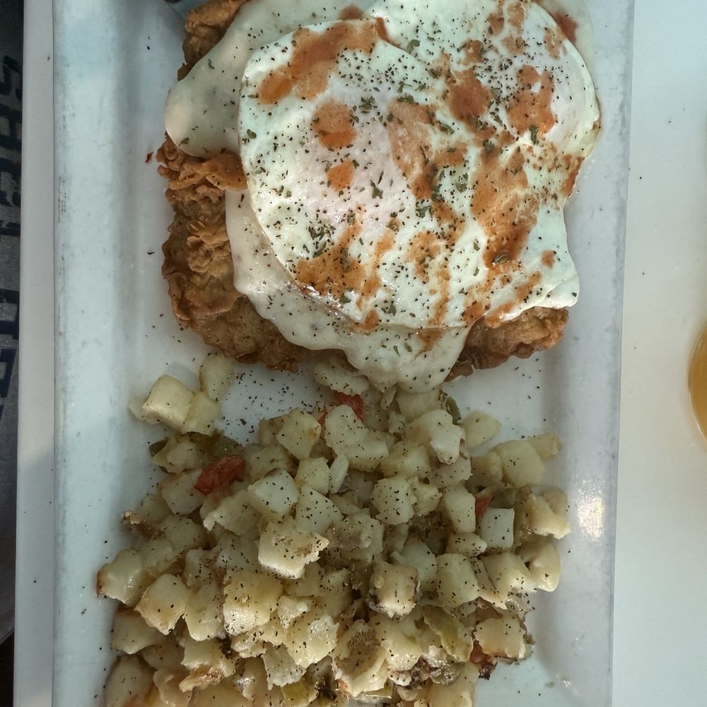 Over Easy - Paradise Valley - Country fried steak three eggs over easy and potatoes O'Brien - Breakfast & Brunch Near Me - Phoenix, Arizona
