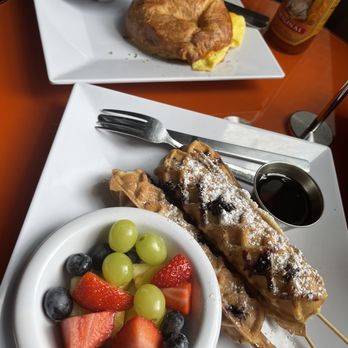 The Nest Cafe - Sausage  Egg & Cheese Lolly Waffles - Coffee & Tea Near Me - Alpharetta, Georgia