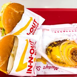In-N-Out Burger - Two cheeseburgers on the left, and a "what the heck is THAT?!" burger on the right . . .