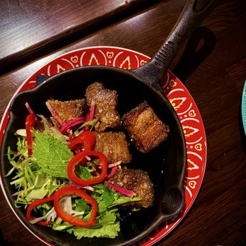 Pulpo Kitchen + Lounge - crispy pork belly - sherry agrodolce, herb salad - Salad Near Me - St. Petersburg, Florida Pulpo Kitchen + Lounge - crispy pork belly - sherry agrodolce, herb salad - Salad Near Me - St. Petersburg, Florida