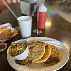 Taqueria Jalapeños y Pupuseria - Chicharron Pupusas and a Loroco Y Queso Pupusa - Veggie. So good!