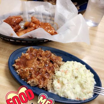 Ole Time Barbecue - Hush puppies smothered in their bbq sauce and hot sauce and bbq pork with cole slaw platter. - Barbeque Near Me - Raleigh, North Carolina Ole Time Barbecue - Hush puppies smothered in their bbq sauce and hot sauce and bbq pork with cole slaw platter. - Barbeque Near Me - Raleigh, North Carolina