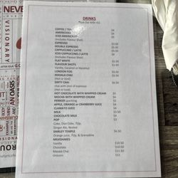 The Food And Art Café - Drink menu
