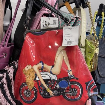 Crossroads Trading - Adorable purse with cartoon model on a motorcycle - Used, Vintage & Consignment Near Me - San Jose, California Crossroads Trading - Adorable purse with cartoon model on a motorcycle - Used, Vintage & Consignment Near Me - San Jose, California