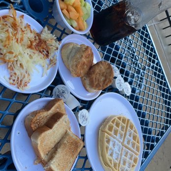 Chris @ The Docket - Belgian Waffle, biscuits, toast, hash browns & fruit - American Near Me - St Louis, Missouri