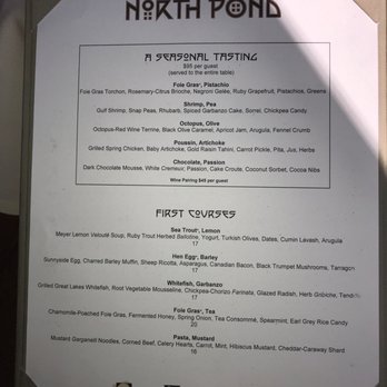 North Pond - Seasonal tasting and first course menu - New American Near Me - Chicago, Illinois