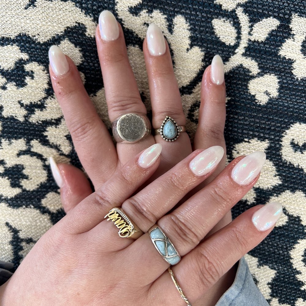 Omni Organic Nails - Off white dip powder with chrome powder. Done by Vy. - Nail Salons Near Me - Orange, California Omni Organic Nails - Off white dip powder with chrome powder. Done by Vy. - Nail Salons Near Me - Orange, California