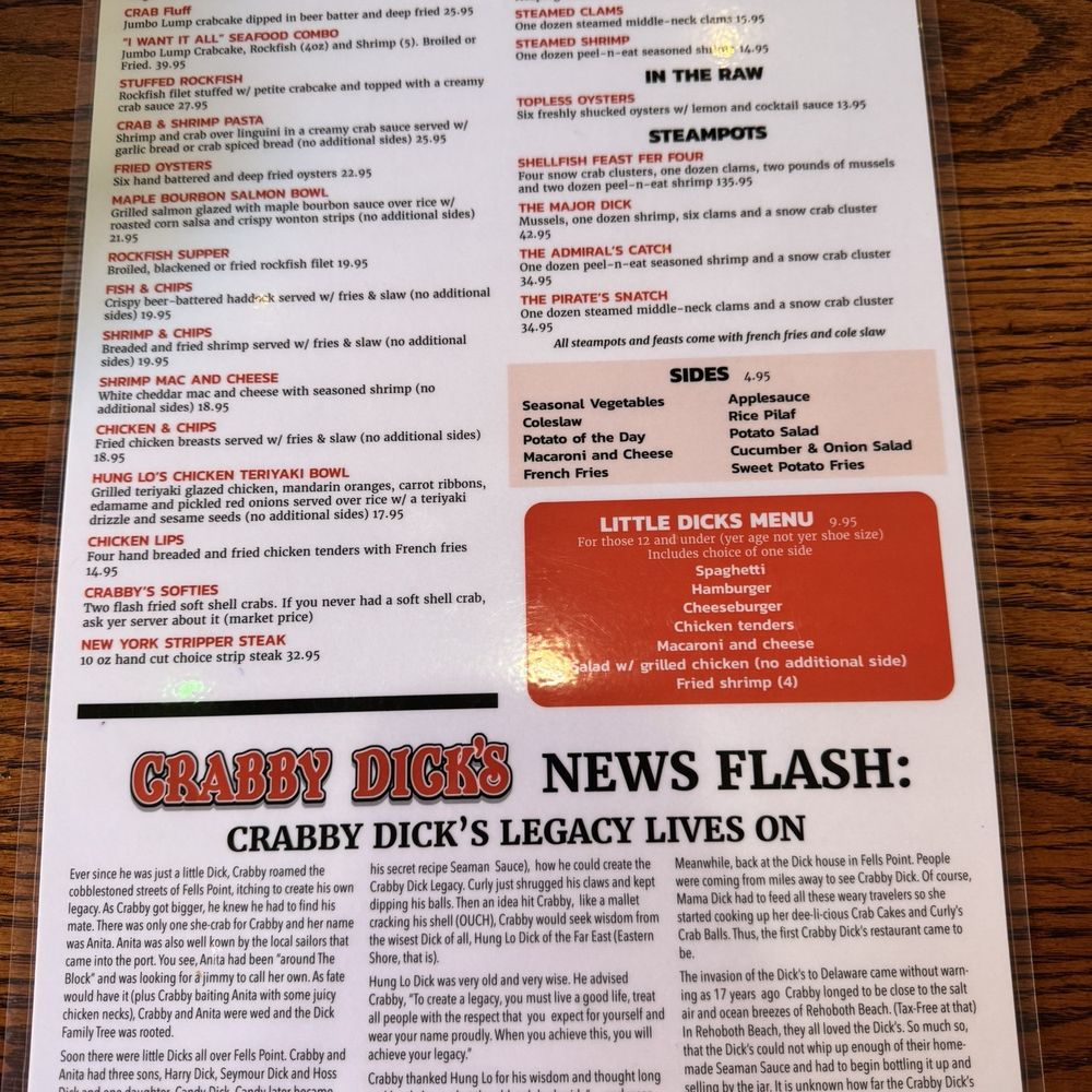 Crabby Dick’s - Menu page 2 - Seafood Near Me - Rehoboth beach, Delaware Crabby Dick’s - Menu page 2 - Seafood Near Me - Rehoboth beach, Delaware