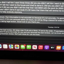 Business owner threatening legal action if I don't remove my review and upset about making multiple attempts as if it is a favor Business owner threatening legal action if I don't remove my review and upset about making multiple attempts as if it is a favor