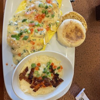 Another Broken Egg Cafe - Lobster & Brie Omelette with Bacon Grits - Breakfast & Brunch Near Me - Indianapolis, Indiana
