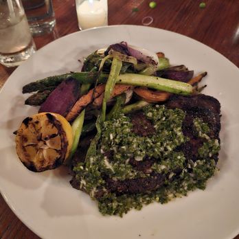 Almond & Oak - Steak covered in chimichurri - New American Near Me - Oakland, California Almond & Oak - Steak covered in chimichurri - New American Near Me - Oakland, California