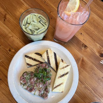MORU - matcha latte (not reg size), strawberry lemonade, and Beef Tartare with brioche - Japanese Near Me - Fort Lee, New Jersey MORU - matcha latte (not reg size), strawberry lemonade, and Beef Tartare with brioche - Japanese Near Me - Fort Lee, New Jersey
