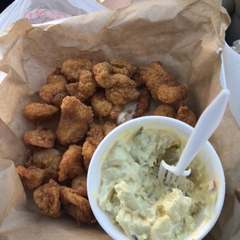 The Shark Shack - Shrimp and fish bite plater with potato salad. Super yummy. - Seafood Near Me - Atlantic Beach, North Carolina The Shark Shack - Shrimp and fish bite plater with potato salad. Super yummy. - Seafood Near Me - Atlantic Beach, North Carolina