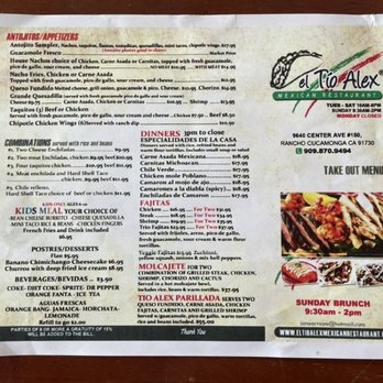 El Tio Alex Mexican Restaurant - It's a menu, dummy - Mexican Near Me - Ontario CA, California