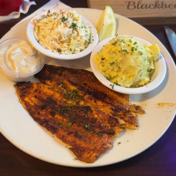 Blackbeard's On The Beach - Blackened Trout w/ coleslaw and potato salad - Seafood Near Me - Corpus Christi, Texas