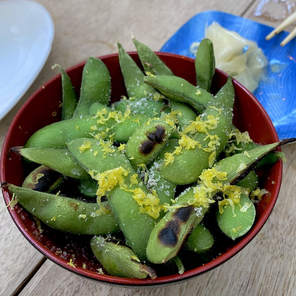 Sushi Lab Rooftop - Charred edamame with lemon zest and truffle salt - Japanese Near Me - New York, New York Sushi Lab Rooftop - Charred edamame with lemon zest and truffle salt - Japanese Near Me - New York, New York