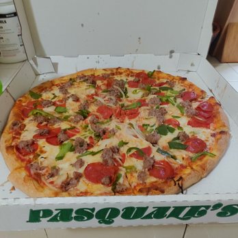 Pasquale's Pizza - Create your own pizza. Large regular crust sausage, pepperoni, onion, bell pepper $25 easily serves 4, 2 slices each. - Pizza Near Me - San Francisco, California Pasquale's Pizza - Create your own pizza. Large regular crust sausage, pepperoni, onion, bell pepper $25 easily serves 4, 2 slices each. - Pizza Near Me - San Francisco, California