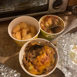 Tater tots beans and what was supposed to be queso but was really just more beans Tater tots beans and what was supposed to be queso but was really just more beans