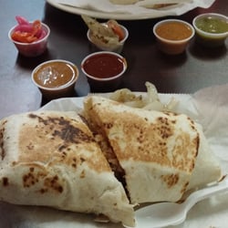 Guanajuato Restaurant - Al pastor burrito with salsas, large enough for two but you won't want to share :)