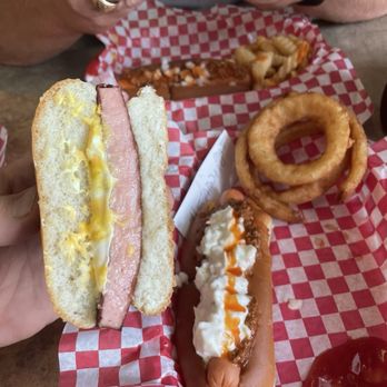 Celebrity's Hotdogs - And the Fried Bologna Sandwich dude. I got this after eating the dog because I mean why not right? Well it was one of the best decisions - Hot Dogs Near Me - Asheville, North Carolina Celebrity's Hotdogs - And the Fried Bologna Sandwich dude. I got this after eating the dog because I mean why not right? Well it was one of the best decisions - Hot Dogs Near Me - Asheville, North Carolina