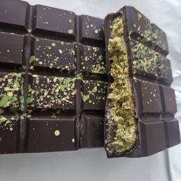 The gooey pistachio filling all hugged close in dark chocolate hand made.