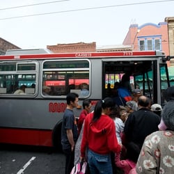 MUNI - 30 Stockton - In Chinatown.  BEHIND THE YELLOW LINE!