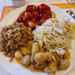 Noble Palace II - Combination number 3 with almond chicken, sweet and sour pork, pork fried rice, and chow mein