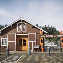REI Boathouse Meydenbauer Bay - Front entrance to the REI boathouse at Meydenbauer Bay in Bellevue Washington