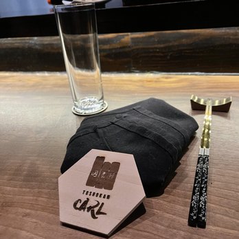 Toshokan - Table setting with personalized wooden coaster - Sushi Bars Near Me - Austin, Texas