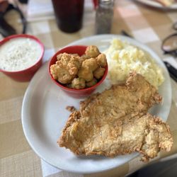 Oakridge - Chicken Fried Chicken with mashed potatoes, fried okra and cream gravy