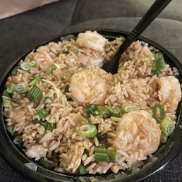 Shrimp friend rice with extra scallions, onions, and eggs.