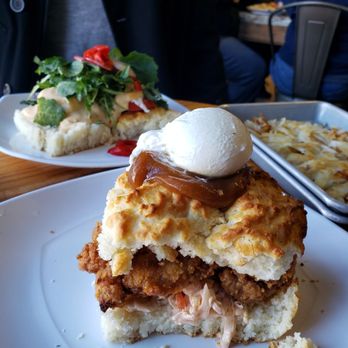 Biscuit Head - Mimosa fried chicken biscuit. $9 - Cafes Near Me - Asheville, North Carolina Biscuit Head - Mimosa fried chicken biscuit. $9 - Cafes Near Me - Asheville, North Carolina