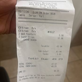 Los Cuates - Super fries went up to $18.99 but does not reflect on the menu infront of the store - Mexican Near Me - Raleigh, North Carolina