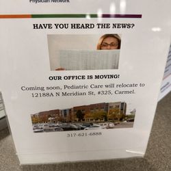 Leedy Alicia MD - Pediatric Care is moving to 12188A N Meridian Street, Suite 325, Carmel, IN 46032 effective 23-Feb-2024.  Call to confirm (317) 621-6888