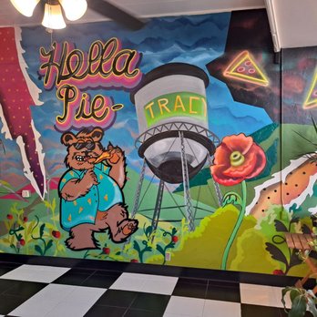 Hella Pie Pizza - The painted wall. Awesome to see in person. - Pizza Near Me - Tracy, California Hella Pie Pizza - The painted wall. Awesome to see in person. - Pizza Near Me - Tracy, California