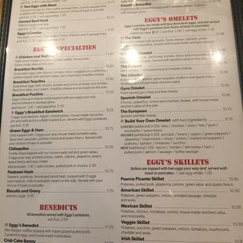 Eggy's Diner Chicago - Menu 10/2016 - Breakfast & Brunch Near Me - Chicago, Illinois
