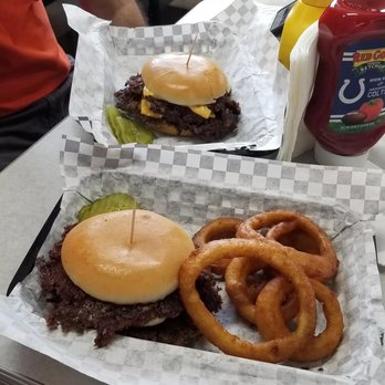 Workingman's Friend - Double with cheese & double without & onion rings. - Bars Near Me - Indianapolis, Indiana