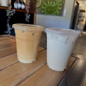Pause Coffee House - iced honey lavender latte with oatmilk& iced chai latte with oatmilk - Coffee & Tea Near Me - Fair Oaks, California Pause Coffee House - iced honey lavender latte with oatmilk& iced chai latte with oatmilk - Coffee & Tea Near Me - Fair Oaks, California