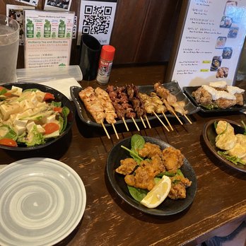 Tori Ton - Tofu Mini Salad, Iidako Karaage, Chicken Karaage Tarter, Fried Shrimp with Mayo, skewers: chicken, gizzard,hearts,scallop,and pork belly - Izakaya Near Me - Honolulu, Hawaii Tori Ton - Tofu Mini Salad, Iidako Karaage, Chicken Karaage Tarter, Fried Shrimp with Mayo, skewers: chicken, gizzard,hearts,scallop,and pork belly - Izakaya Near Me - Honolulu, Hawaii