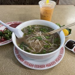 Rare beef pho, Thai tea