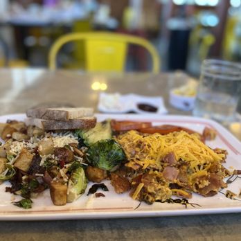 Breakfast Republic - Protein Scramble with upgraded Brussels sprout potatoes - Breakfast & Brunch Near Me - San Diego, California