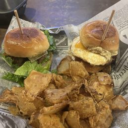 Sliders and onion chips Sliders and onion chips