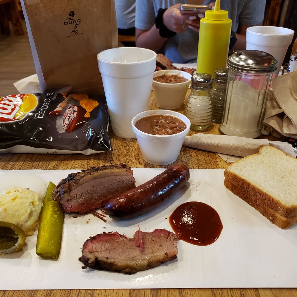 Van's Barbecue - Sliced brisket, smoked sausage, pickles, onions, jalapeños and delicious beans a homemade potato salad! YUM! - Barbeque Near Me - Oakville, Texas Van's Barbecue - Sliced brisket, smoked sausage, pickles, onions, jalapeños and delicious beans a homemade potato salad! YUM! - Barbeque Near Me - Oakville, Texas